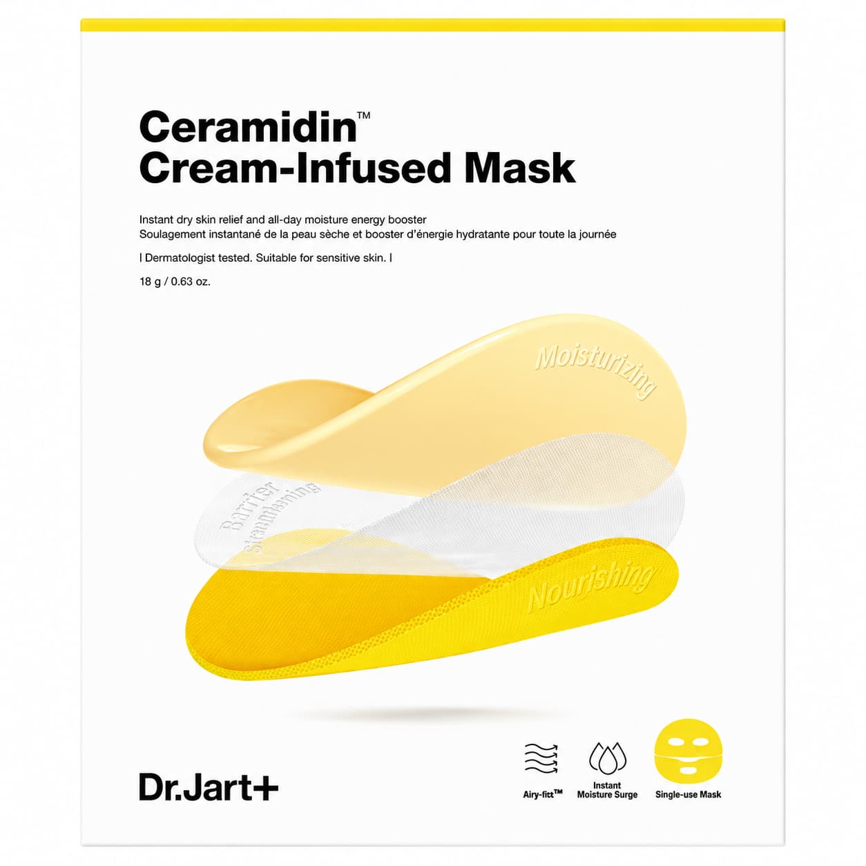 Dr.Jart+ - Ceramidin Cream-Infused Mask Pack, 5 sheets – Mascarilla en tela (5 unidades)
