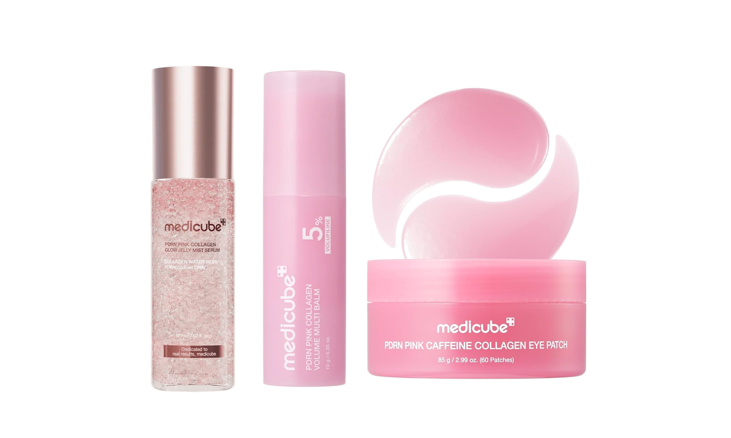 Medicube PDRN Plump Up Trio – Bruma sérum Glow Jelly 100 ml + Multi Balm 10 g + Caffeine Collagen Eye Patch 60 uds
