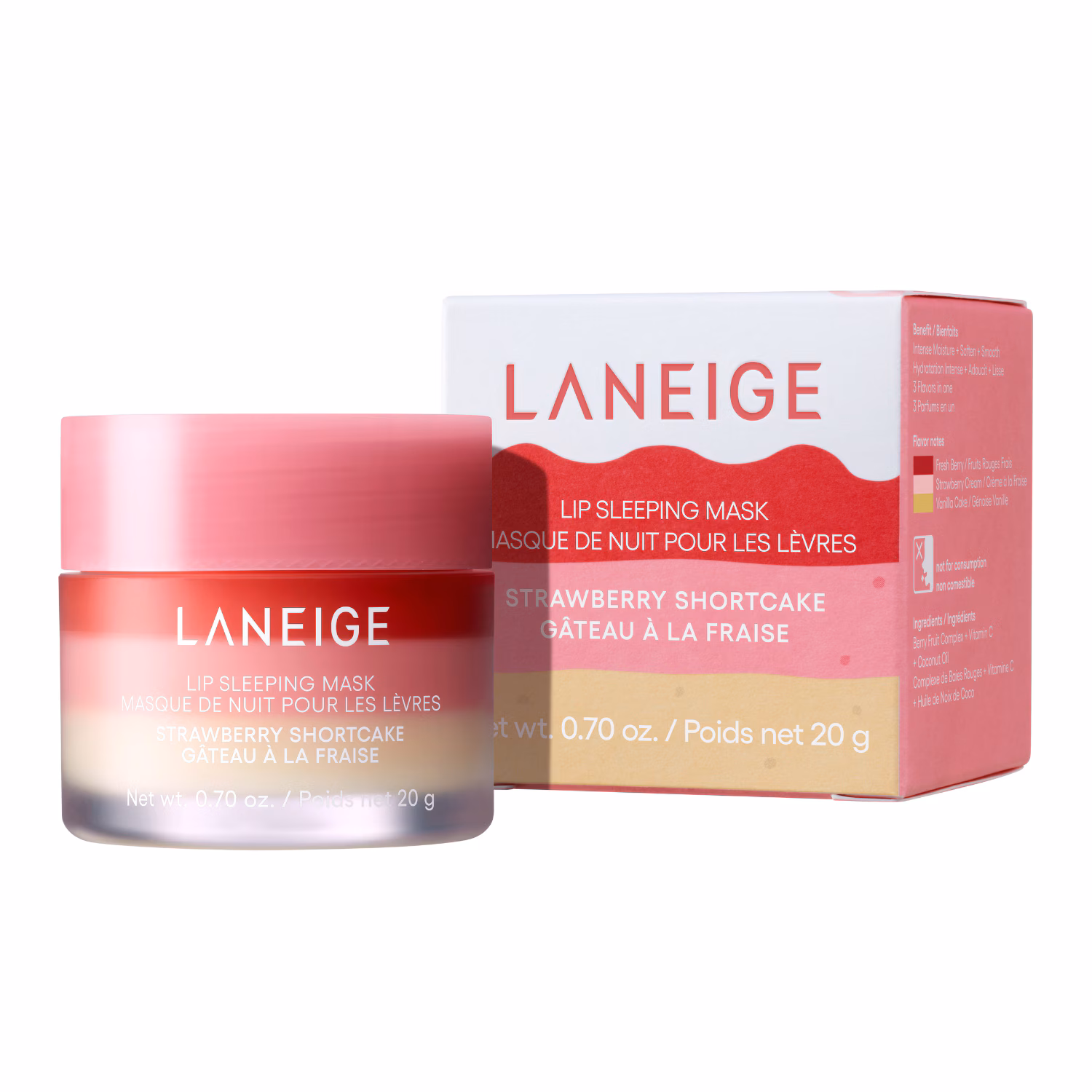Texture Laneige Lip Sleeping Mask Strawberry Shortcake 20g – Mascarilla Labial de Noche Shortcake de Fresa 20g
