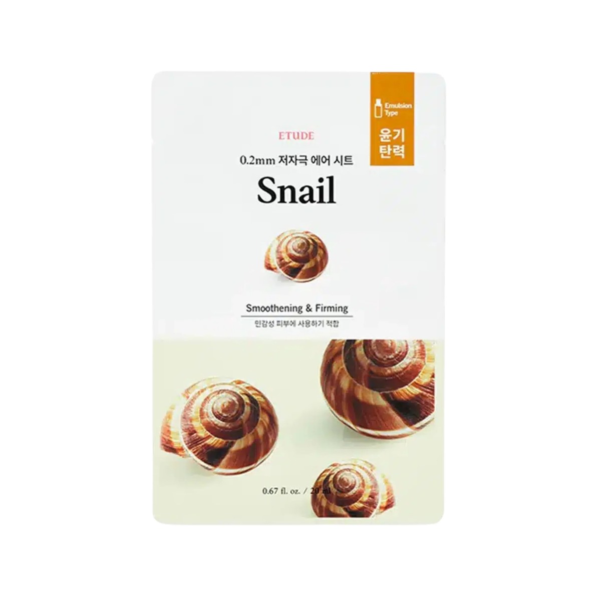 Etude House - 0.2 Therapy Air Mask Snail, 20ml – Mascarilla facial de baba de caracol (20 ml)