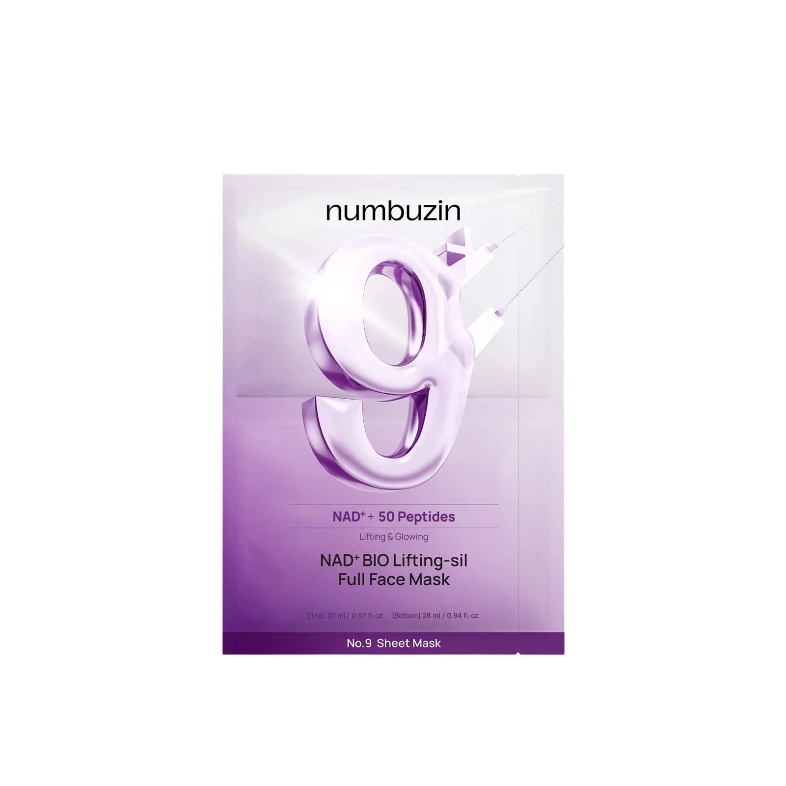 Numbuzin No.9 NAD+ Bio Lifting-sil Full Face Mask 28 ml (1 unidad) – Mascarilla lifting