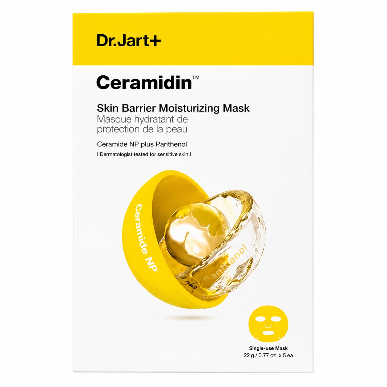 Dr.Jart+ - Ceramidin Skin Barrier Moisturizing Mask Pack, 5 sheets – Mascarilla en tela (5 unidades)