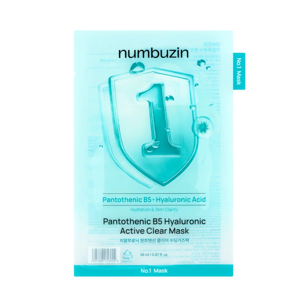 Numbuzin No.1 Pantothenic B5 Hyaluronic Active Clear Mask 26 ml (1 unidad) – Mascarilla calmante