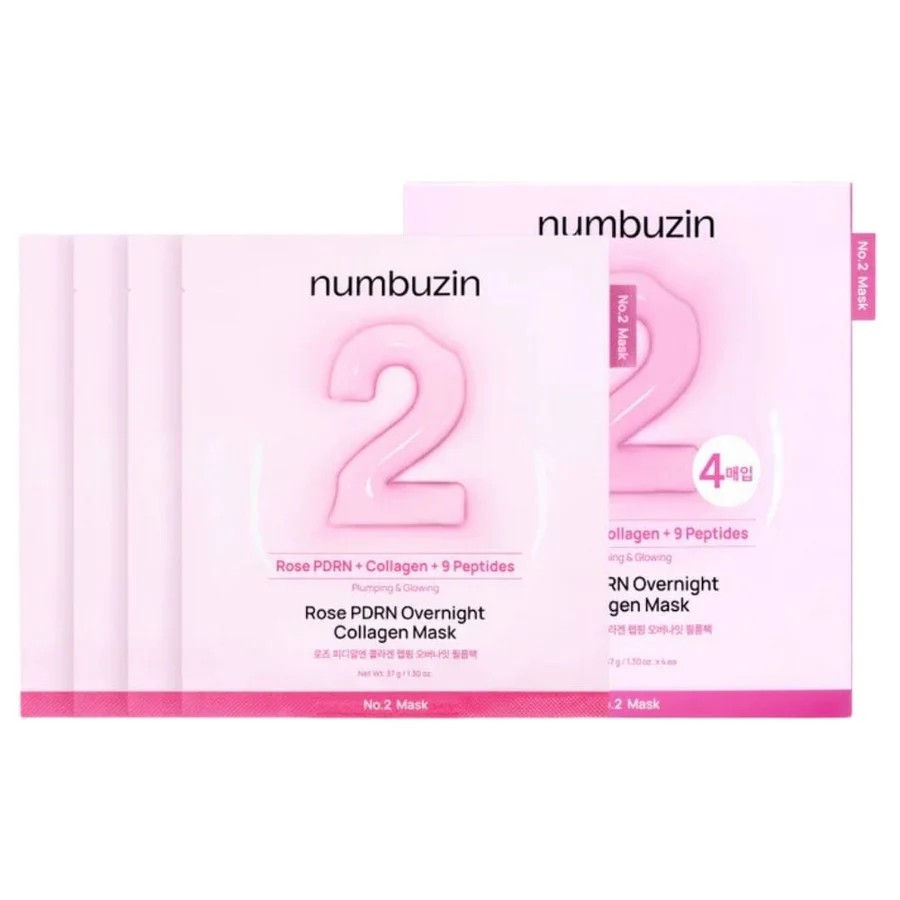 Numbuzin No.2 Rose PDRN Overnight Collagen Mask 37 g x 4 – Pack de mascarillas de noche