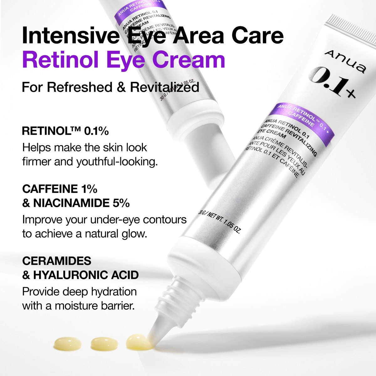 Anua Retinol 0.1 Caffeine Revitalizing Eye Cream 30g – Contorno de Ojos Revitalizante con Retinol 0.1% + Cafeína 30g 3