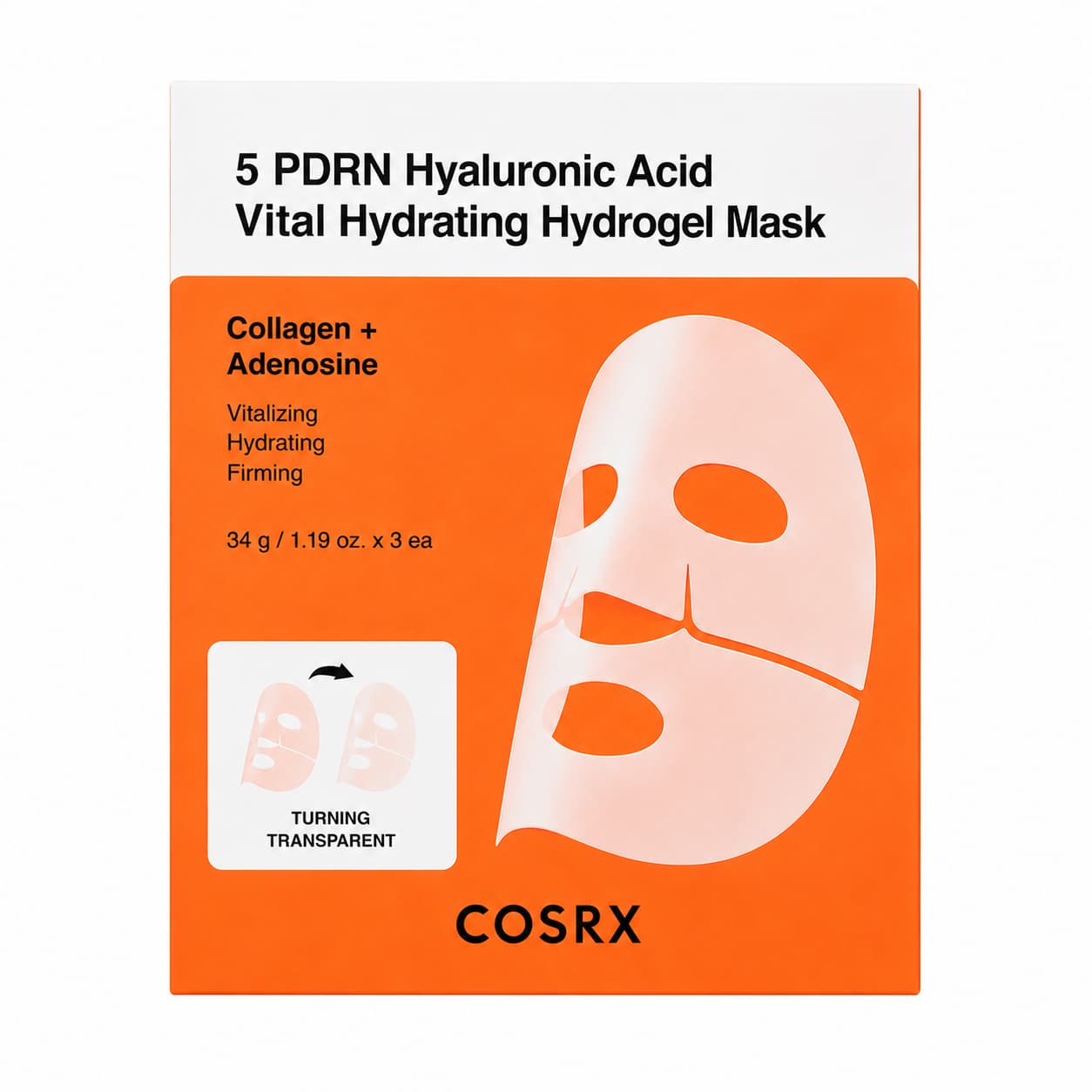 COSRX 5 PDRN Hyaluronic Acid Vital Hydrating Hydrogel Mask, 3 sheets – Mascarilla con PDRN (3 mascarillas)