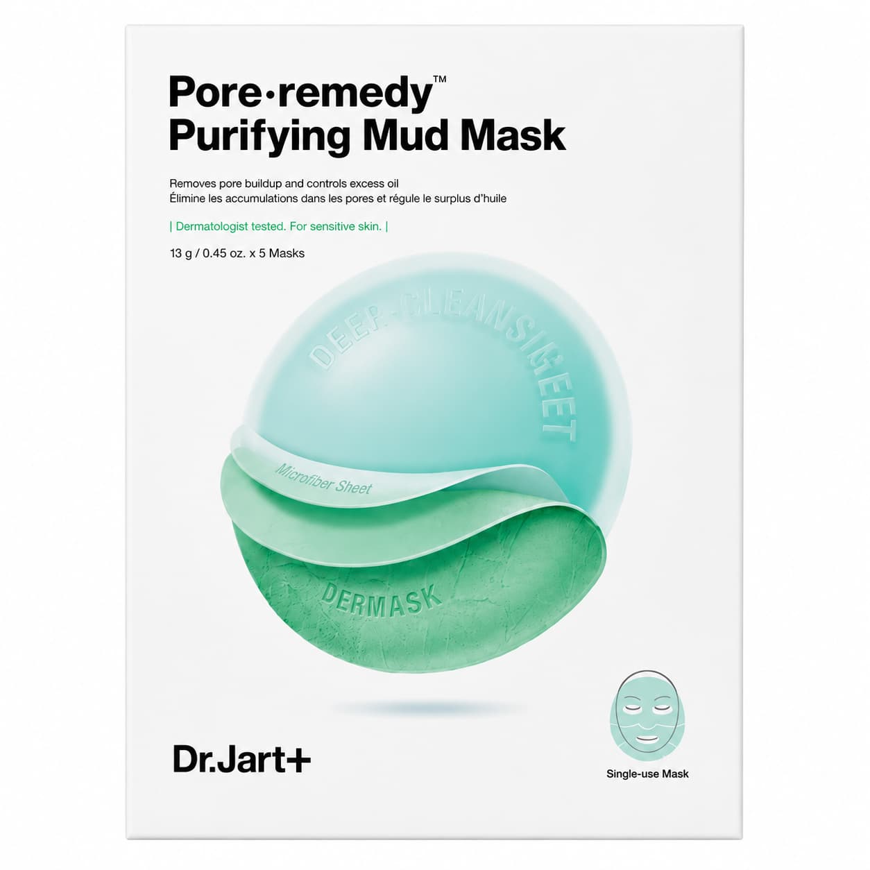 Dr.Jart+ - Dermask Pore Remedy Purifying Mud Mask Pack, 5 sheets – Mascarilla en tela (5 unidades)