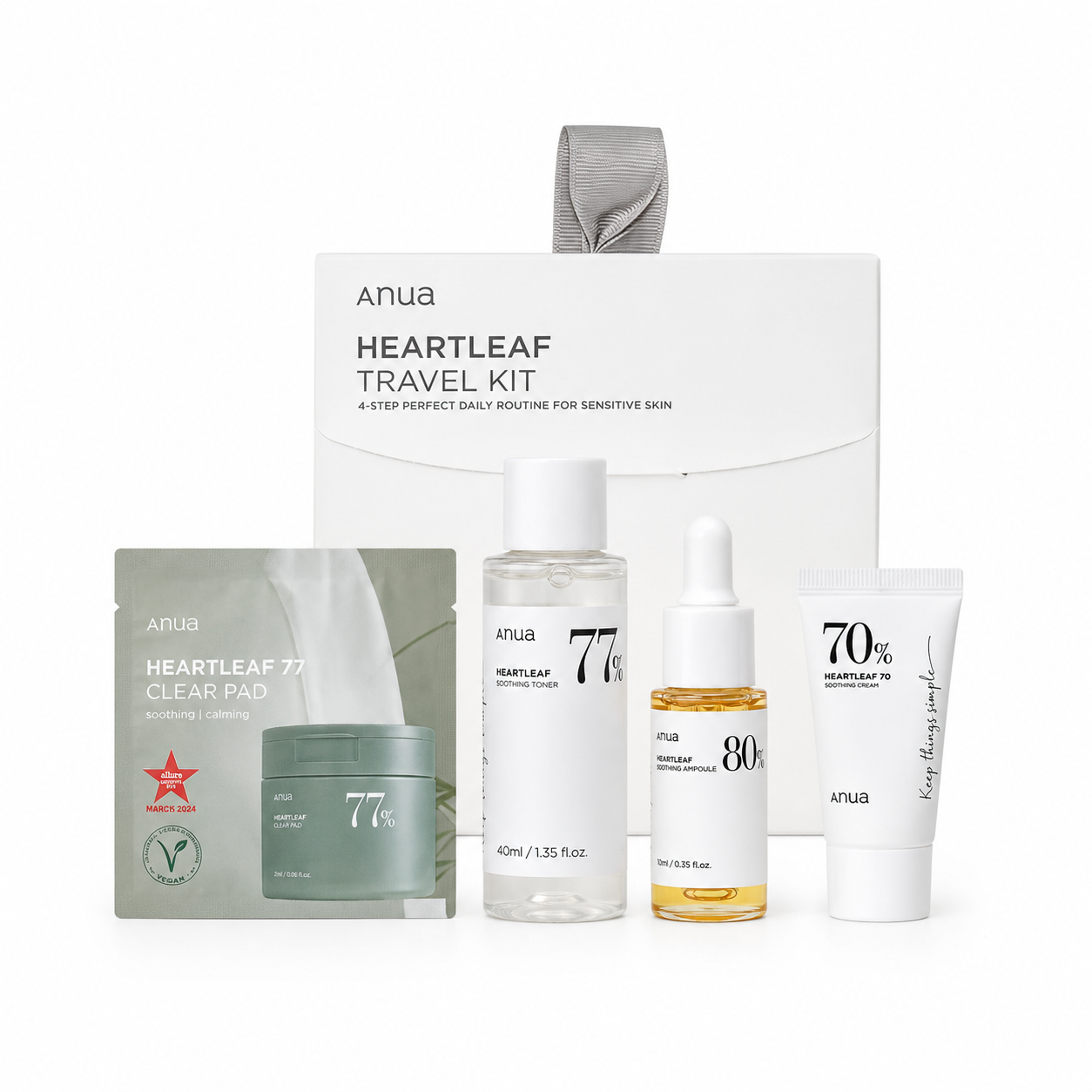 Anua Heartleaf Soothing Trial Kit – Set de viaje calmante Heartleaf (4 pasos)