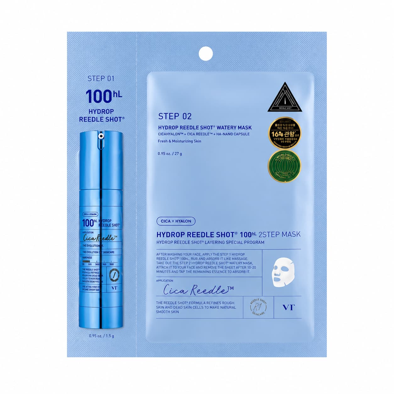 VT Cosmetics Hydrop Reedle Shot 100hL 2 Step Mask, 1 sheet