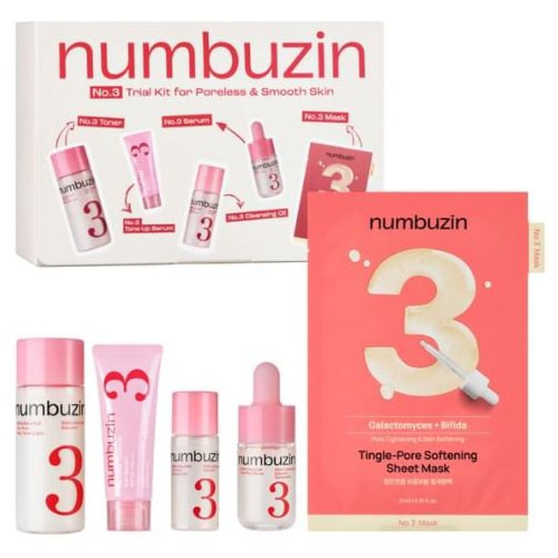 Numbuzin No.3 Trial Kit poros y piel lisa – Kit de tamaños de viaje