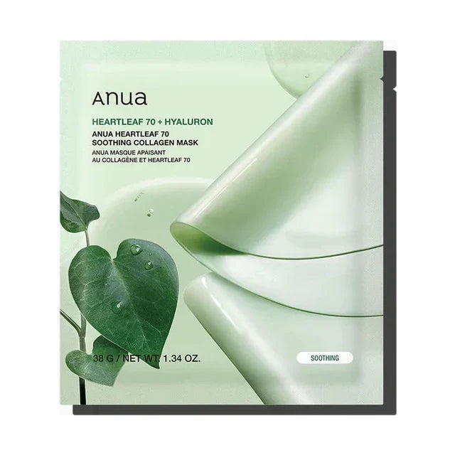 Anua Heartleaf 70 Soothing Collagen Mask - Pack of 4 (34g each) – Pack 4 Mascarillas Calmantes de Colágeno Heartleaf 70