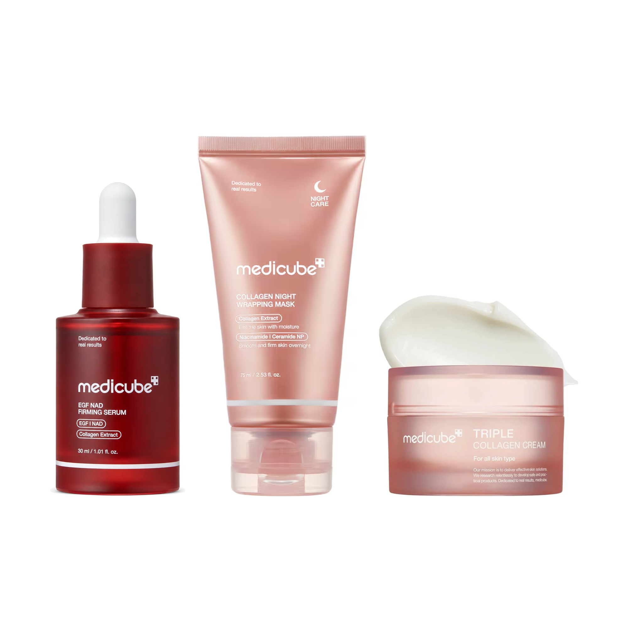 Medicube - Set Sauna con Colágeno y NAD: EGF NAD Firming Serum 30ml + Triple Collagen Cream 50ml + Collagen Night Wrapping Peel Off Mask 75ml